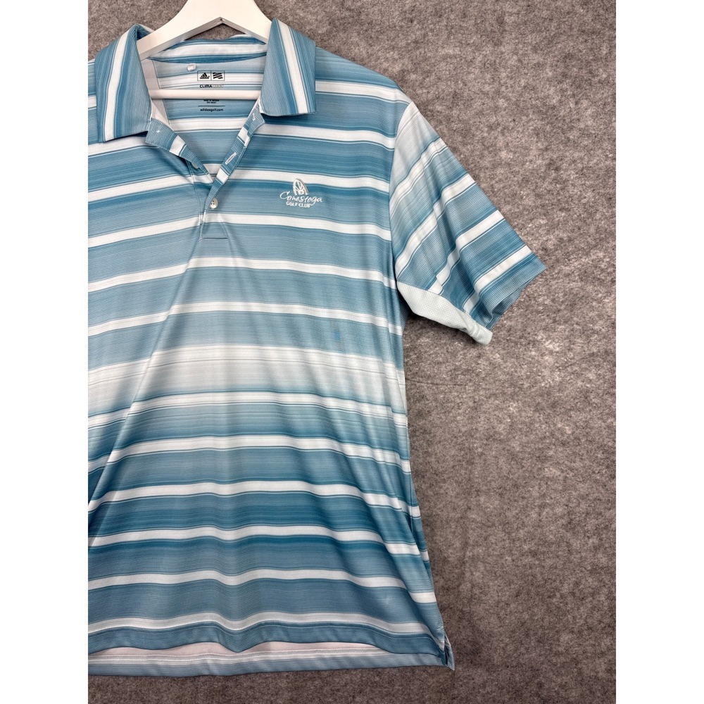 Adidas ClimaCool Mens Medium Blue Striped Golf Polo Conestoga Golf Club Shirt - Picture 4 of 13